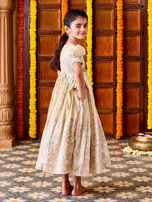 Girl's' Gold Lehenga Set